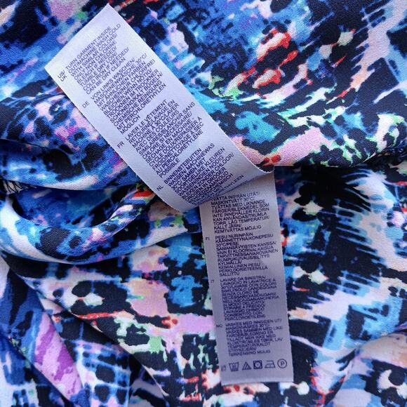 NYDJ Multicolor Pintuck Henley Blouse S pleated back hidden buttons 3/4 sleeves - Picture 7 of 12